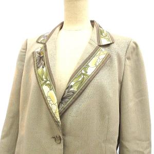 LEONARD FASHION 美品 スカートスーツ セットアップ 花柄 シルク混 ウール 9AR M ベージュ IBO26