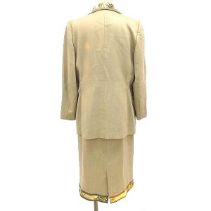LEONARD FASHION 美品 スカートスーツ セットアップ 花柄 シルク混 ウール 9AR M ベージュ IBO26