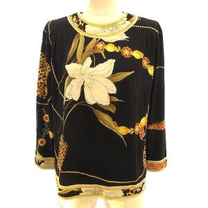 FASHION 長袖 カットソー 長袖 ジップ シルク混 ウール M 黒 ブラック ゴールド IBO26