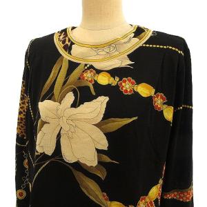 LEONARD FASHION 長袖 カットソー 長袖 ジップ シルク混 ウール M 黒 ブラック ゴールド IBO26