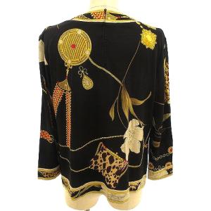 LEONARD FASHION 長袖 カットソー 長袖 ジップ シルク混 ウール M 黒 ブラック ゴールド IBO26