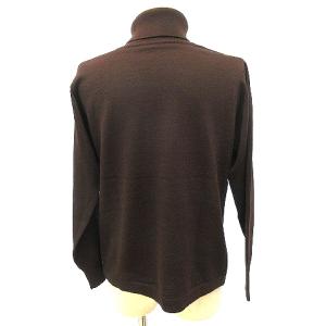LEONARD FASHION 美品 長袖 ニット カットソー タートルネック 切替 総柄 シルク混 ウール M 茶 ブラウン IBO26