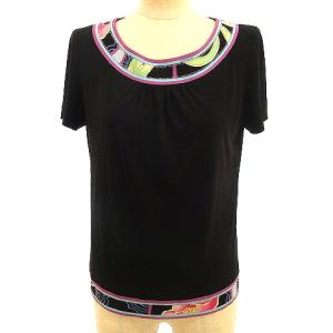 FASHION 美品 半袖 カットソー ラインストーン 38 M 黒 ブラック IBO26