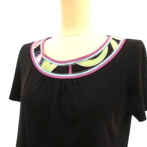 LEONARD FASHION 美品 半袖 カットソー ラインストーン 38 M 黒 ブラック IBO26