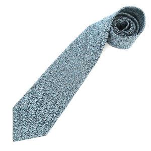 美品 ネクタイ レギュラータイ サル 総柄 葉っぱ シルク 青 ブルー IBO26