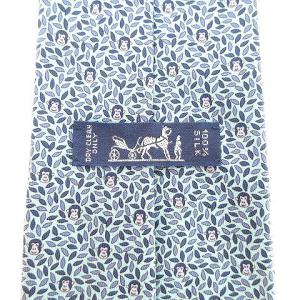 HERMES 美品 ネクタイ レギュラータイ サル 総柄 葉っぱ シルク 青 ブルー IBO26