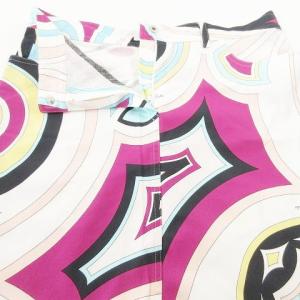 Emilio Pucci ミニスカート タイト 総柄 フロントジップ ボタン刻印 ポケット コットン 36 S ホワイト マルチカラー イタリア製