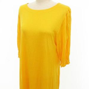 YVES SAINT LAURENT 美品 90S 半袖 ひざ丈 ワンピース ヴィンテージ ストレート ロングシャツ クルーネック バルーン袖 ポリノジック リネン