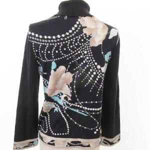 LEONARD ファッション FASHION ハイネック タートルネック 長袖 カットソー ニット切替 花柄 大花 シルク 40 M?Lサイズ相当