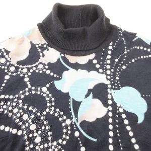 LEONARD ファッション FASHION ハイネック タートルネック 長袖 カットソー ニット切替 花柄 大花 シルク 40 M?Lサイズ相当
