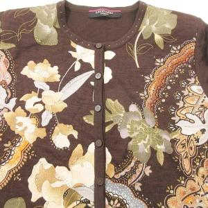 LEONARD ファッション FASHION カシミヤ100% カーディガン ニット ジャケット 型パッド ラインストーン 花柄 ロゴボタン