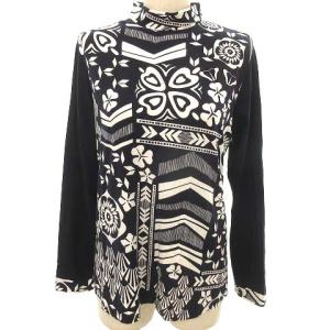 長袖 カットソー シャツ トップス ハイネック 総柄 ロゴ リヨセル 40 ネイビー ホワイト