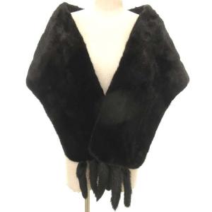 美品 金サガ ロイヤル ミンク ファーショール ストール フリンジ付き 2way 裏地刺繍 花柄 黒 ブラック IBO26