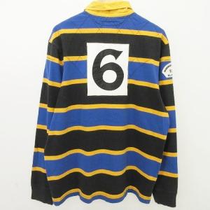 RUGBY RALPH LAUREN ポロシャツ 長袖 ラガーシャツ ボーダー ワッペン ナンバリング コットン100％  L ブルー