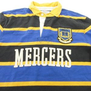 RUGBY RALPH LAUREN ポロシャツ 長袖 ラガーシャツ ボーダー ワッペン ナンバリング コットン100％  L ブルー