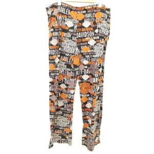 HARLEY DAVIDSON ヴィンテージ VINTAGE イージーパンツ ロング丈 総柄 ブランドロゴ コットン100％ ウエストゴム L 黒 ブラック