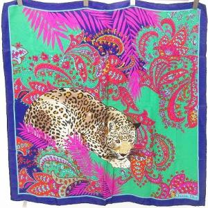 大判 スカーフ ストール ポケットチーフ バンダナ ヒョウ柄 ロゴ ワンポイント シルク100％ マルチカラー