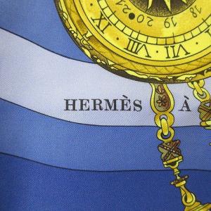 HERMES 美品 スカーフ カレ90 parmi les fleurs 時の輪舞 時計柄 シルク 青 ブルー OKZ