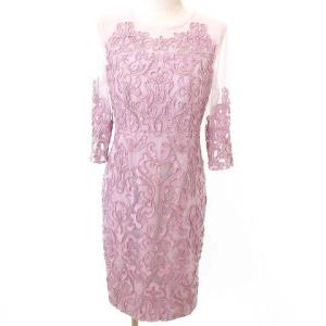 GRACE CONTINENTAL 美品 近年 五分袖 タイトワンピース ひざ丈 レース 刺繍 バックスリット ポリエステル 36 Sサイズ相当 ピンク ECM
