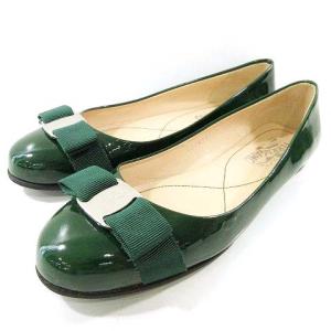ヴァラ リボン フラットシューズ パンプス パテントレザー イタリア製 8 緑