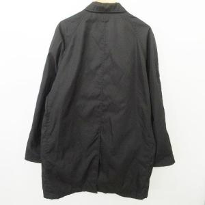 PRADA 美品 ステンカラーコート ミドル丈 総裏地 ナイロン ポケット ボタン開閉 L 無地 ブラック イタリア製 AA