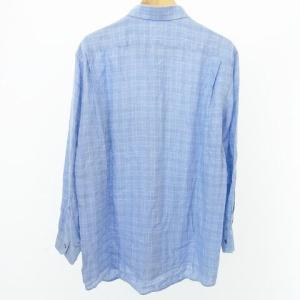 HERMES シャツ チェック リネン混 セリエボタン 42 ブルー