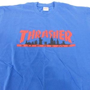 Supreme 21FW Thrasher コラボ Skyline Tee Tシャツ 半袖 ワンポイント ブルー