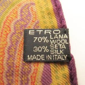 ETRO ストール 小判 ペイズリー柄 総柄 ウール シルク混 フリンジ 薄手 マルチカラー イタリア製