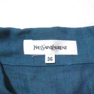 YVES SAINT LAURENT 長袖 シャツ リネン プルオーバー ブルー 36 胸ポケット
