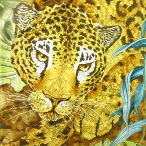 Salvatore Ferragamo スカーフ 大判 シルク レオパード アニマル フラワー イエロー ORG A1004