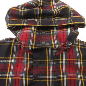 SHAREEF 美品 20ss タータンチェック コート ロング フード ボックスシルエット ジャガード 1 S?Mサイズ相当 赤 レッド系