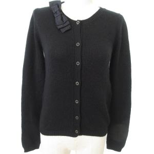 カシミヤ100% カーディガン ニット リボン クルーネック セーター イタリア製 38 ブラック
