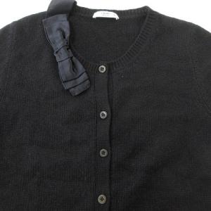 PRADA カシミヤ100% カーディガン ニット リボン クルーネック セーター イタリア製 38 ブラック