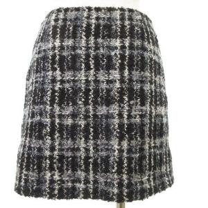 PRADA 美品 ツイード スカート 台形 ミニ 国内正規 ウール 36 Sサイズ相当 ブラック系 IBO27