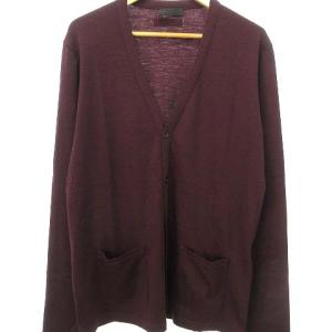 国内正規 長袖 カーディガン ニット Vネック 薄手 無地 ウール100％ L あずき色 茶 ブラウン系 IBO27