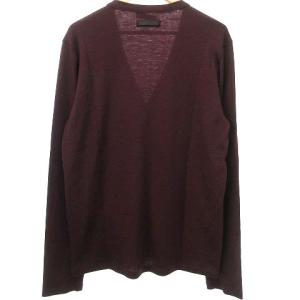 PRADA 国内正規 長袖 カーディガン ニット Vネック 薄手 無地 ウール100％ L あずき色 茶 ブラウン系 IBO27