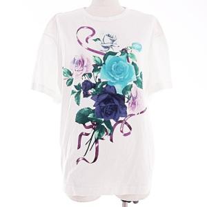 半袖 Tシャツ カットソー バラ 花プリント オーバーサイズ S ホワイト イタリア製
