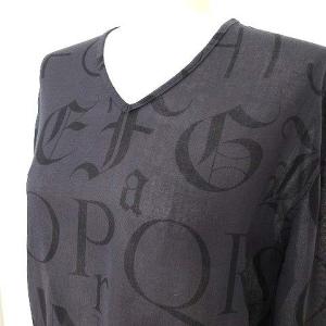 HERMES マルジェラ期 長袖 カットソー アルファベット 国内正規 総柄 ウール S 黒 ブラック IBO27