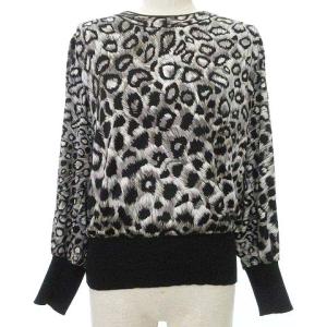 90S カットソー 長袖 ヒョウ柄 レオパード柄 ブラウス シルク混ウール M 黒 ブラック IBO27