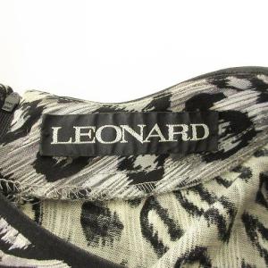LEONARD 90S カットソー 長袖 ヒョウ柄 レオパード柄 ブラウス シルク混ウール M 黒 ブラック IBO27