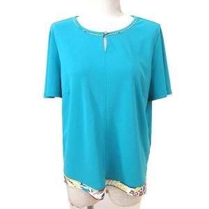 LEONARD SPORT カットソー 半袖 ビジューボタン Vネック 44 L 緑 グリーン IBO27