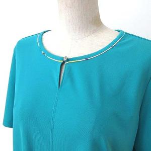 LEONARD SPORT カットソー 半袖 ビジューボタン Vネック 44 L 緑 グリーン IBO27