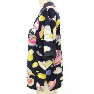 LEONARD SPORT ポロシャツ ゴルフウェア 半袖 ハット柄 総柄 コットン L 紺 ネイビー IBO27 A1006