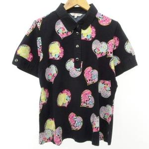 LEONARD SPORT ポロシャツ ゴルフウェア 半袖 ハート柄 花 フラワー ジュエリー 44 15号 紺 ネイビー IBO27 A1006