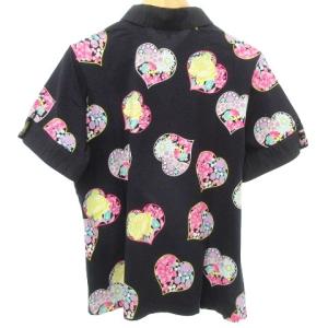 LEONARD SPORT ポロシャツ ゴルフウェア 半袖 ハート柄 花 フラワー ジュエリー 44 15号 紺 ネイビー IBO27 A1006