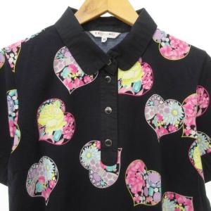 LEONARD SPORT ポロシャツ ゴルフウェア 半袖 ハート柄 花 フラワー ジュエリー 44 15号 紺 ネイビー IBO27 A1006