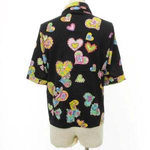 LEONARD SPORT 美品 ポロシャツ 半袖 ハート柄 花柄 カットソー 42 黒 ブラック IBO27