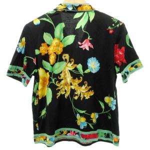 LEONARD Fashion ポロシャツ 半袖 花柄 大判 総柄 コットン L 黒 ブラック IBO27 A1007