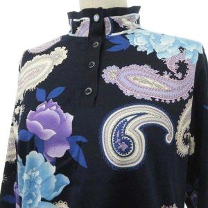 LEONARD SPORT ハイネック シャツ 長袖 ペイズリー 花柄 カットソー 42 ネイビー