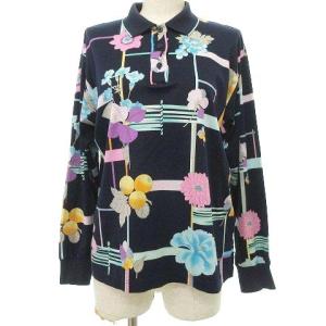 LEONARD SPORT ポロシャツ フルーツ 花柄 長袖 カットソー トップス L 紺 ネイビー IBO27